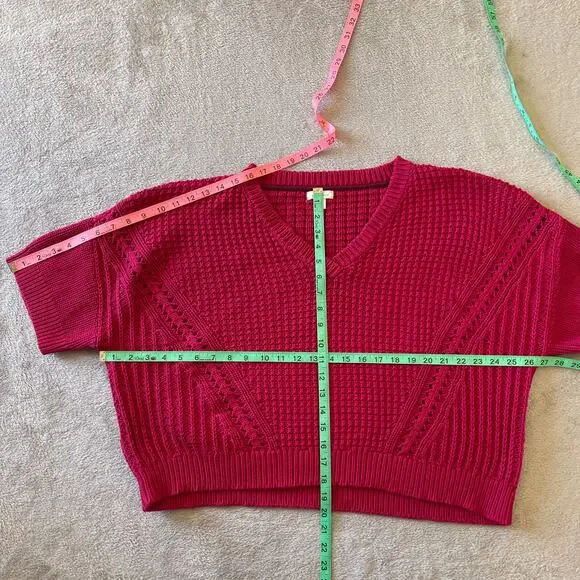 Sundance Sweater Womens Extra Large Pink Chunky Knit Cotton Short Sleeve V Neck - Picture 5 of 5